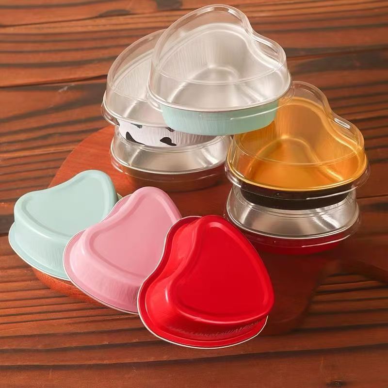 แม่พิมพ์อบอลูมิเนียมฟอยล์ รูปหัวใจ 100ml ทนร้อน [50ชิ้น] - สำหรับของหวานในครัวเรือน