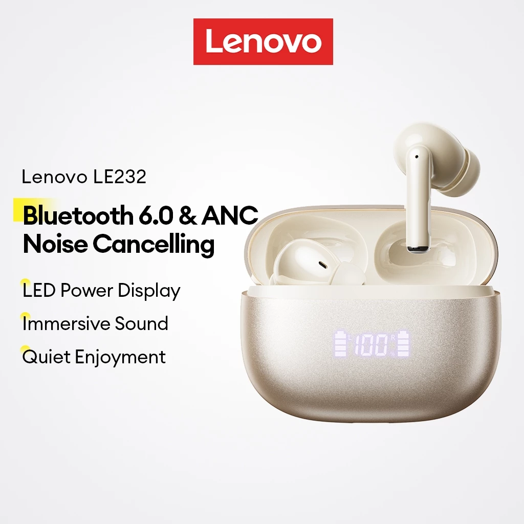 Lenovo LE232 ANC หูฟังบลูทูธและหูฟังไร้สายพร้อมบลูทูธ 6.0 และตัดเสียงรบกวนแบบแอคทีฟพร้อมจอแสดงผล LED
