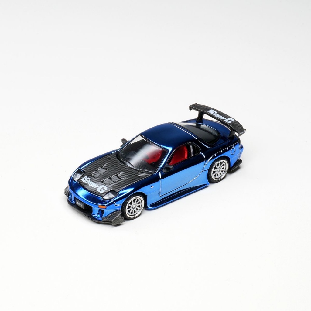 Shop ขายร้อน: POPRACE 1/64 Mazda RX7 Amemiya ชุดไฟฟ้าสีฟ้าจําลองรถรุ่นเครื่องประดับคอลเลกชัน