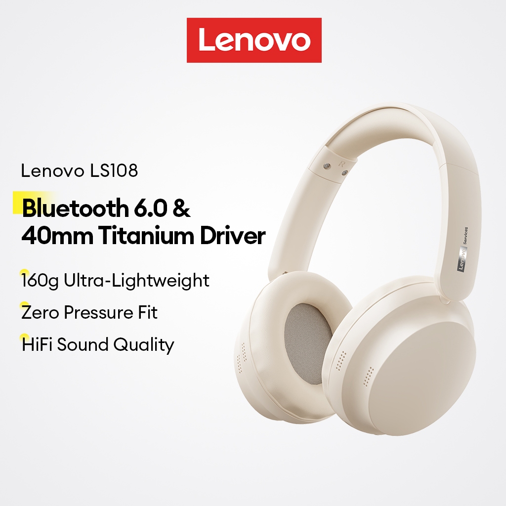 Lenovo LS108 หูฟังบลูทูธและชุดหูฟังไร้สายพร้อมบลูทูธ 6.0 และ 40 มม. ไดรเวอร์ไทเทเนียมบวกการออกแบบน้ําหนักเบา 160 กรัม