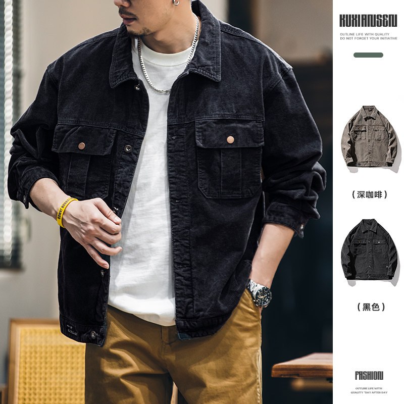 Wuluwear American heavyweight retro corduroy jacket for men, 2025 autumn new trend brand Amikaji workwear jacket for men, trendy – โปรปัง