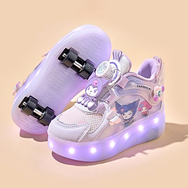 5-9 ปี รองเท้าฮีลี่เด็ก 4 ล้อ มีไฟ LED บนรองเท้า Roller Shoes Double-W Heels สามารถถอดล้อได้ กลายเป็นรองเท้าเดินทั่วไป สวมใส่ง่าย กันลื่น ระบายอากาศดี ขนาด 30-34