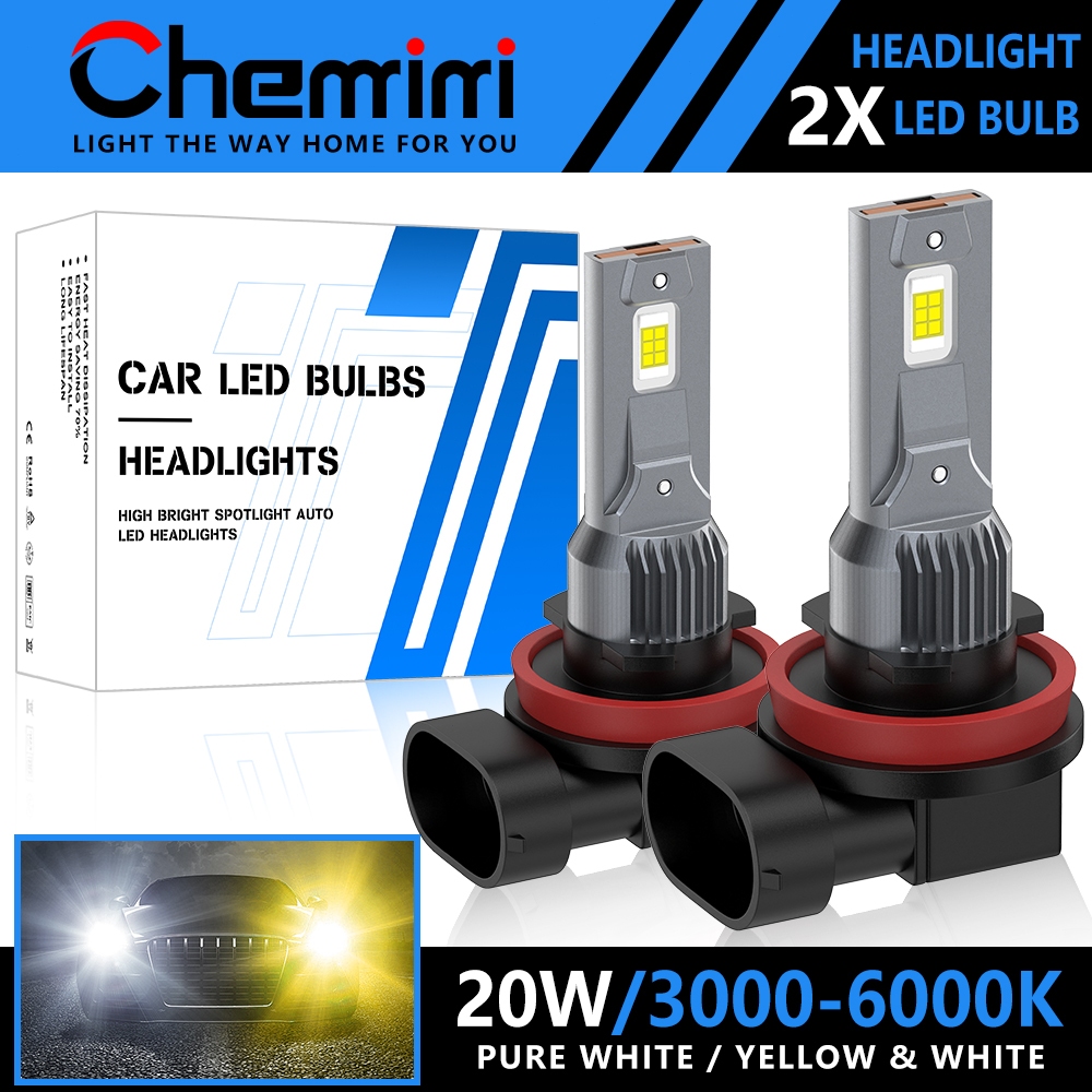 CHEMINI 2PCS 9005/HB3 H7 H8/H11 หลอดไฟ LED หมอก 6000K Cool White 3000K 1:1 สีเหลือง Super Bright หมอกโคมไฟ