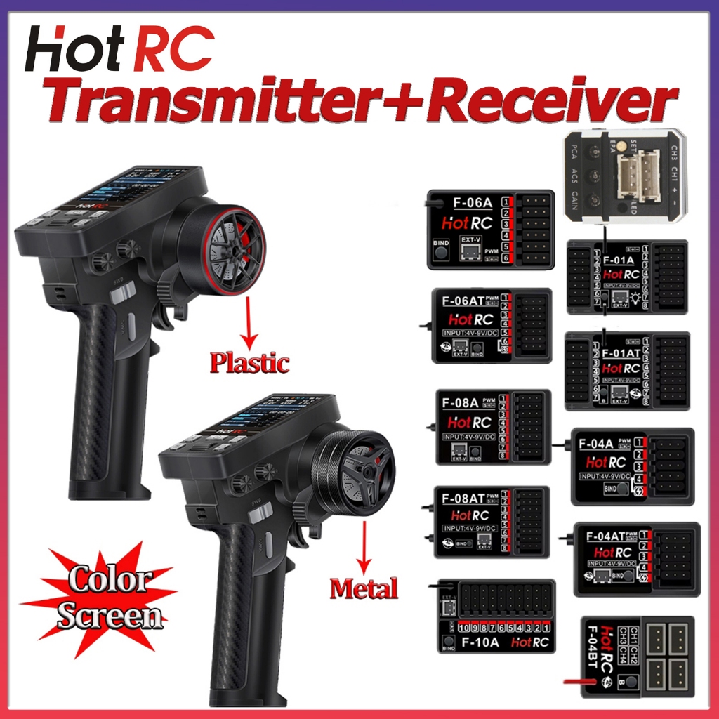 HOTRC CT-10B CT10B 10CH หน้าจอสีรีโมทคอนโทรล 2.4G 4CH/6CH/8CH/10CH สําหรับ RC รถเรือถัง