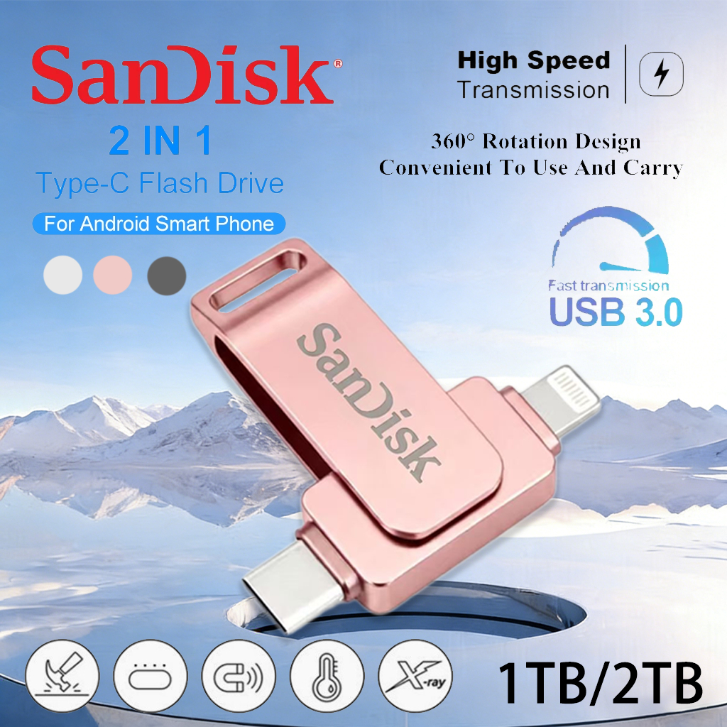 2 in 1 แฟลชไดรฟ์ San/D/isk Usb 2TB Usb Flash Drive 1TB Otg Pendrive สําหรับ iPhone Storage Pendrive 