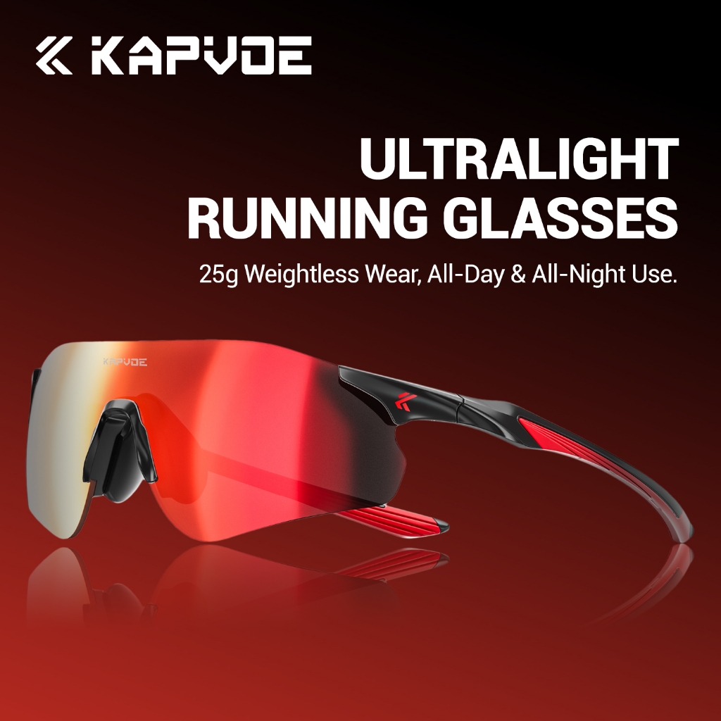 KAPVOE แว่นตาปั่นจักรยานแบบโฟโตโครมิกเลี้ยวสีแดงสีฟ้าแว่นกันแดดปั่นจักรยาน UV400 แว่นตากีฬาสําหรับผู้ชายและผู้หญิง