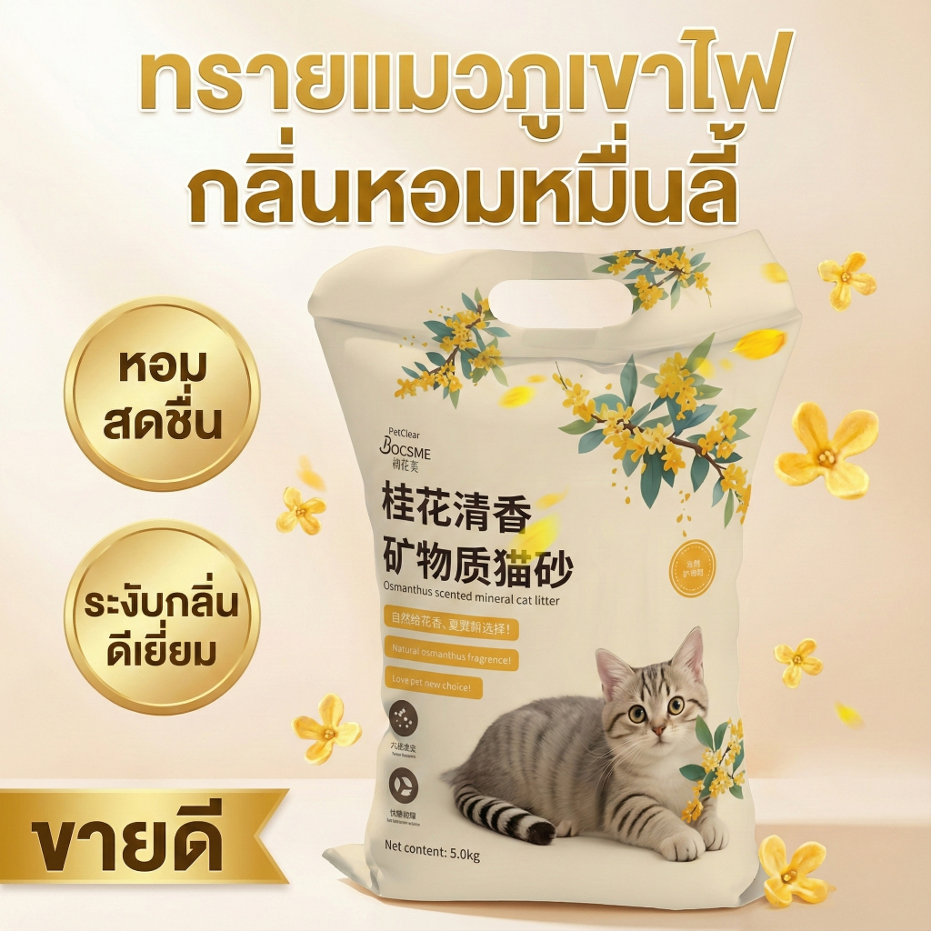 [Petclear] ทรายแมวภูเขาไฟ 5kg กลิ่นหอมหมื่นลี้ จับตัวไว เก็บกลิ่นดีเยี่ยม ฝุ่นน้อย ไม่ติดเท้า