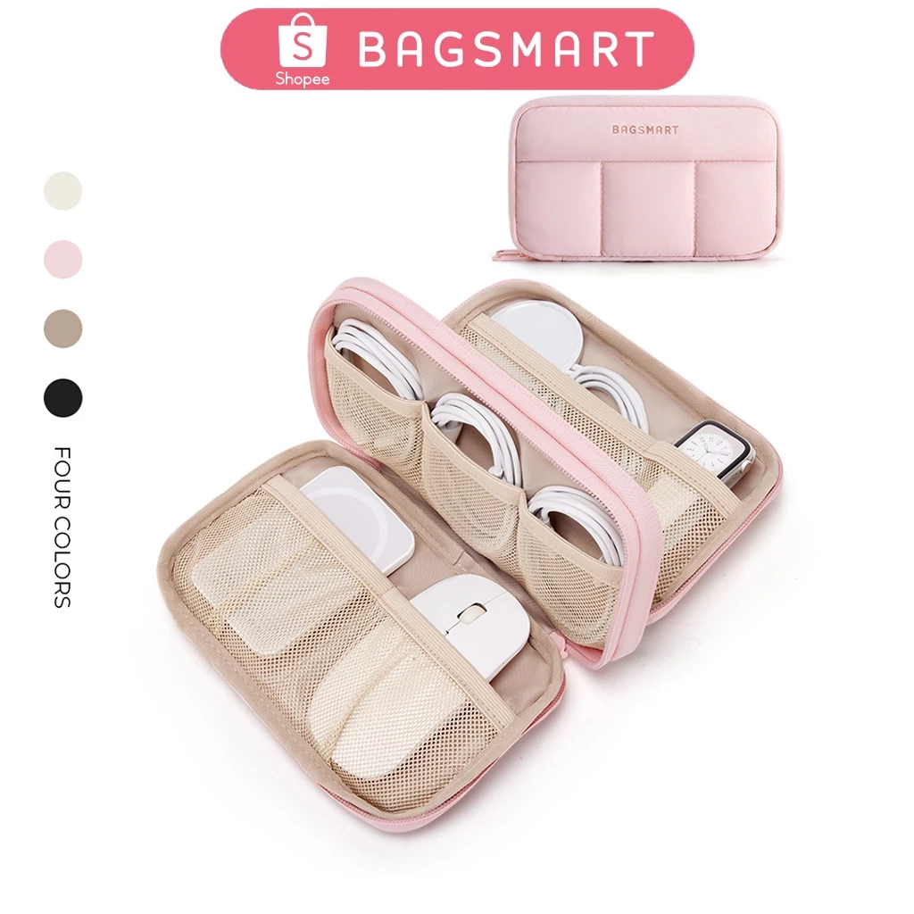 BAGSMART Electronics Organizer Travel Case ที่เก็บสายไฟสําหรับสายชาร์จโทรศัพท์ Compact Tech อุปกรณ์เสริมกระเป๋าสีชมพู