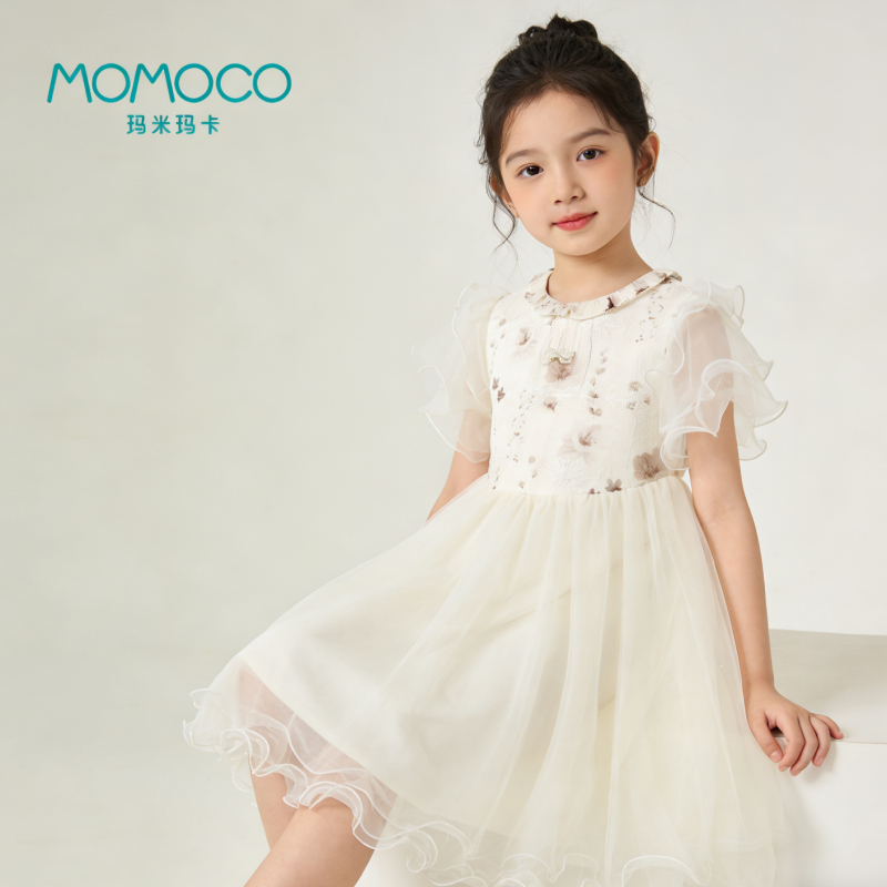 MOMOCO ผ้าโปร่งคุณภาพสูงชุดเดรสผ้าโปร่งสําหรับเด็กผู้หญิงหลายขนาดชุดเจ้าหญิงลูกไม้