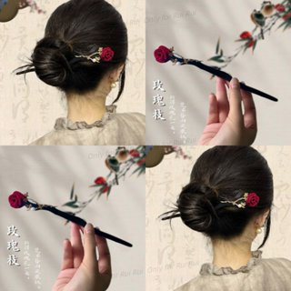 Rose Hairpin สไตล์จีนโบราณทำจากไม้คุณภาพสูง สำหรับหญิง