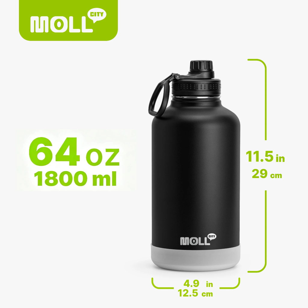 Mollcity 64oz กระติกน้ำสแตนเลสสุญญากาศ ความจุใหญ่1800ml เก็บความเย็น–ร้อน เหมาะกับกิจกรรมกลางแจ้ง แข็งแรง ทนทาน พกพาง่าย