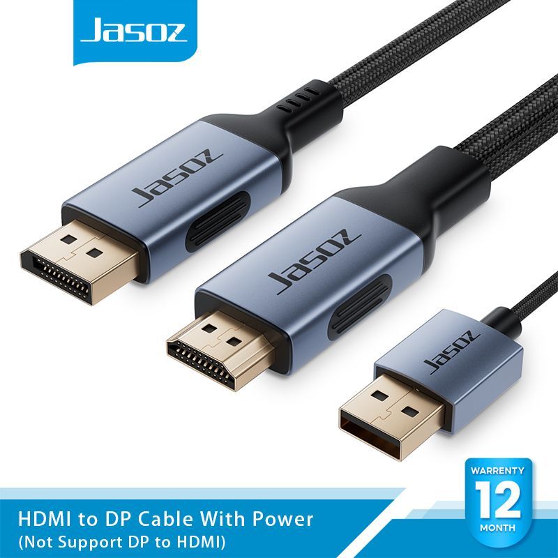 Jasoz 4K HDMI to DisplayPort Cable with USB Power 4K@60Hz HDMI to DP Cable（Not support DP to HDMI）