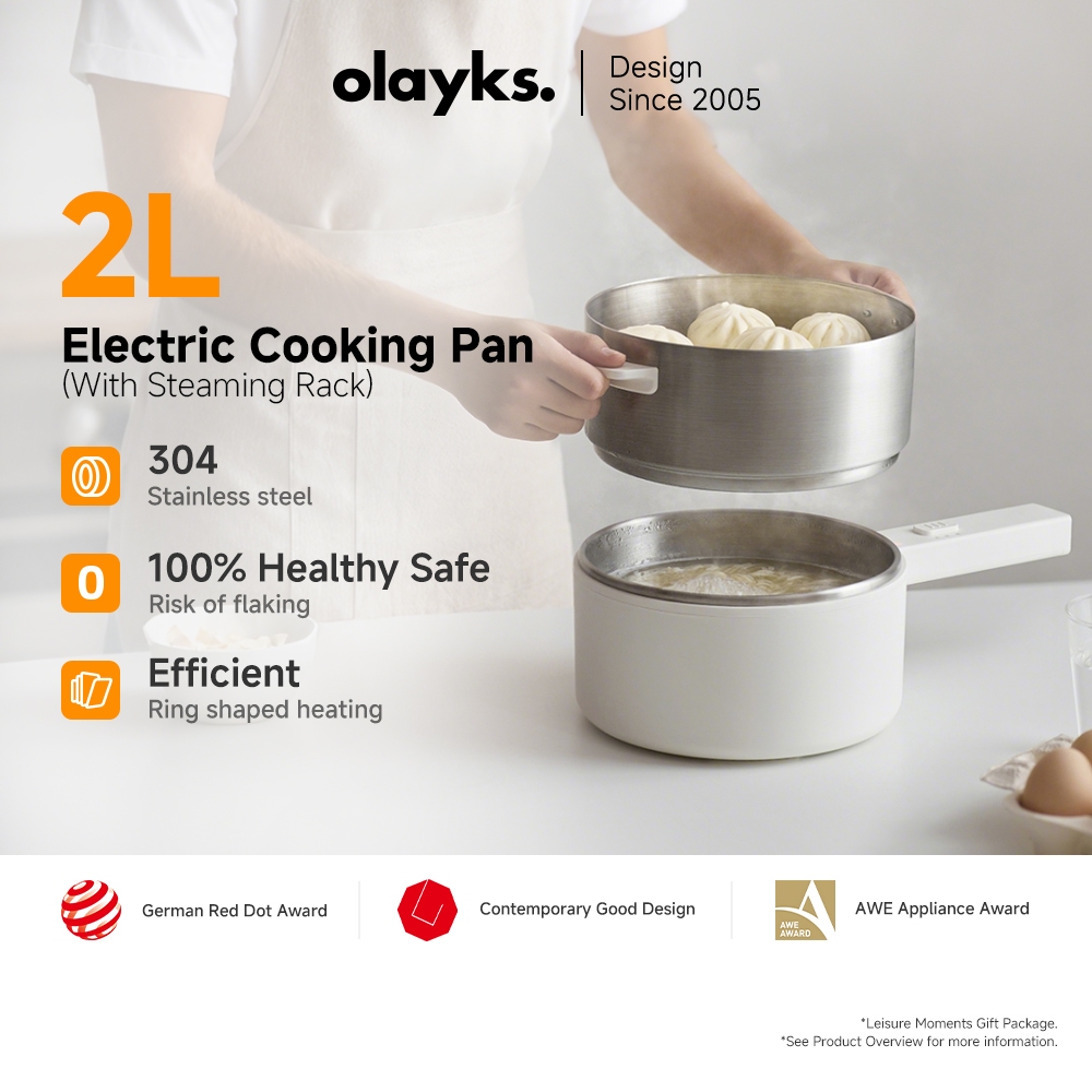 Olayks หม้อไฟฟ้าหลากฟังก์ชัน 2L กระบอกสแตนเลสเกรด 304 กันติด ระบบกำลังคู่ พกพาสะดวก ปรุงได้หลากหลายทั้งสเตก พาสต้า หม้อไฟ ราเมน ของจำเป็นสำหรับทุกหอพักนักเรียน