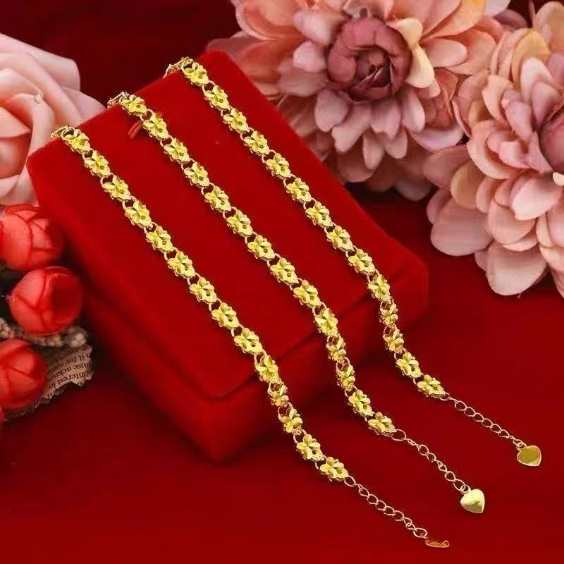 สร้อยข้อมือหัวใจโคลเวอร์สี่ใบ สไตล์เกาหลี สีทอง ของขวัญวันเกิดสำหรับเธอ ราคา ถูกที่สุด ดีลบีเคเค แกลเลอรีภาพที่ 5