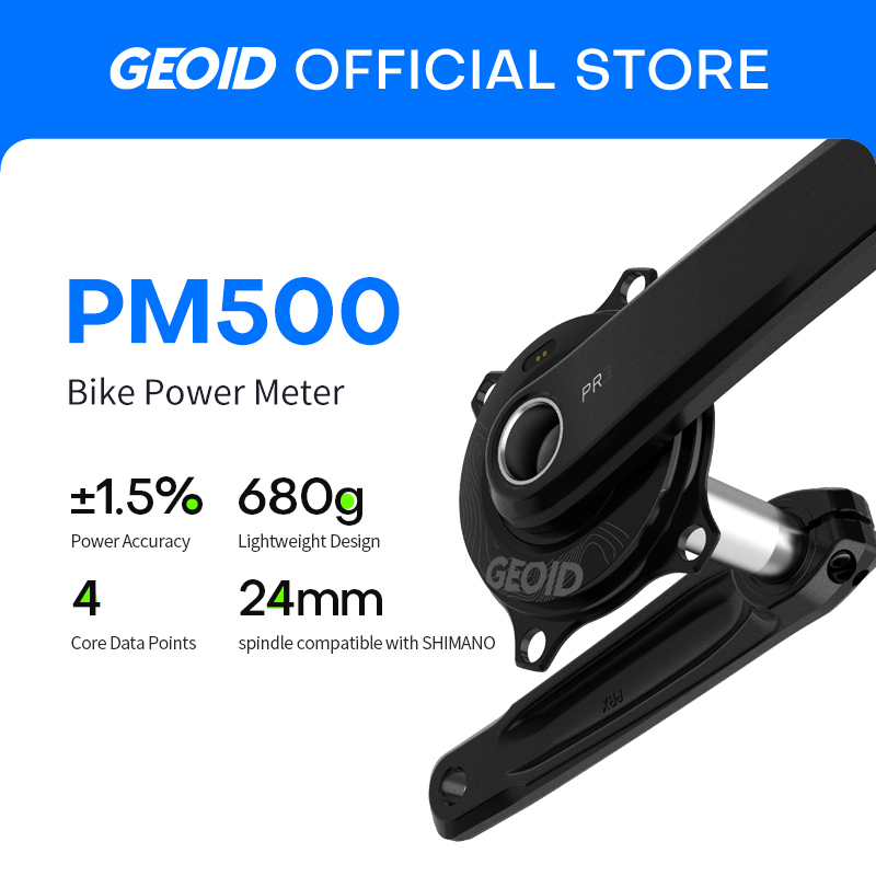 GEOID PM500 เครื่องวัดพลังงานสำหรับจักรยาน รองรับ Shimano และ SRAM ขนาด 24 มม., แกนคาร์บอน, 4 Bolt 110 BCD