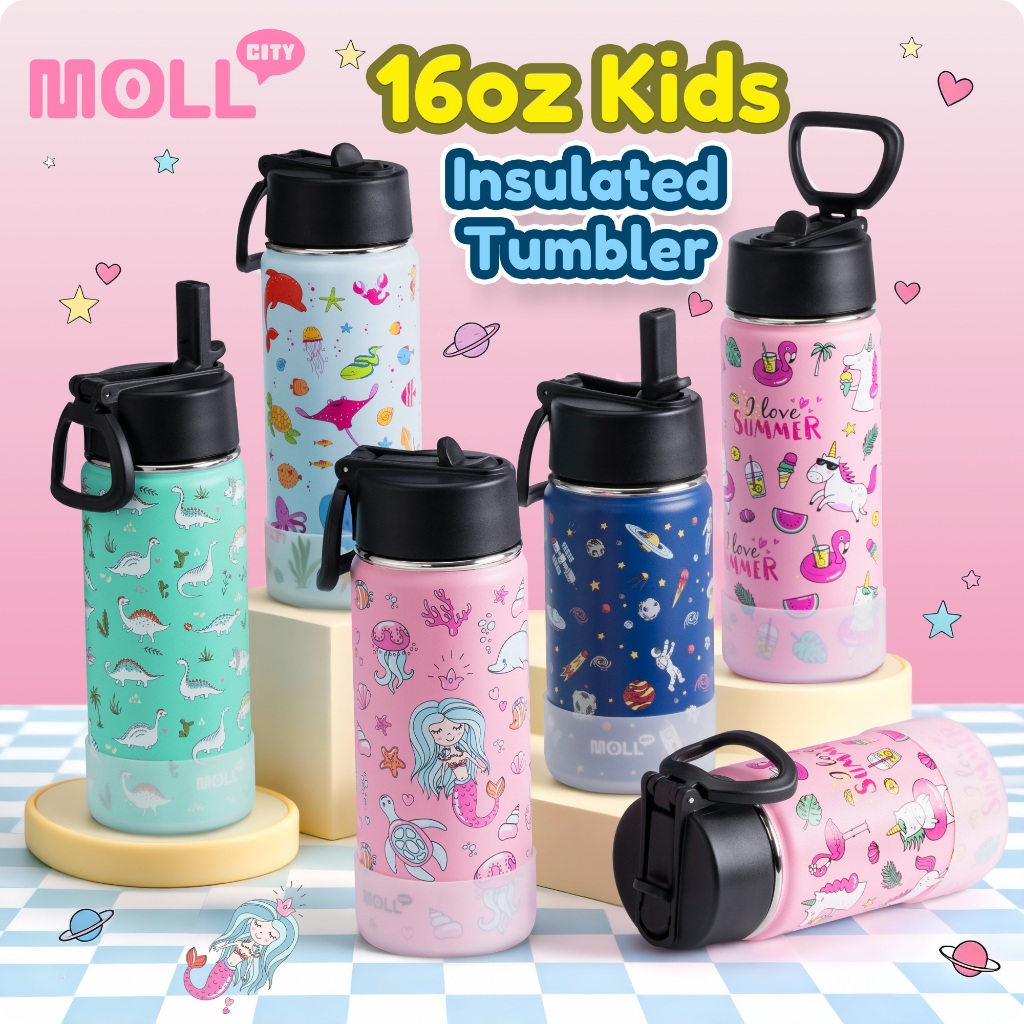 Mollcity 350ML/475ML ขวดน้ำปากกว้าง,เด็ก-ขวดสแตนเลสพร้อมหลอด,ขวดน้ำปลอดสาร BPA,กระติกน้ำเด็ก,แก้วน้ำ