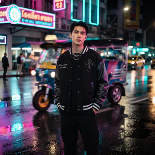 MTM แจ็คเก็ตเบสบอลแขนหนัง PU แบบเย็บปะติดปะต่อสไตล์เรโทรจากอเมริกาสำหรับผู้ชาย ฤดูใบไม้ผลิฤดูใบไม้ร่วง แบรนด์ทันสมัย แจ็คเก็ตฮิปฮอปเท่ๆ