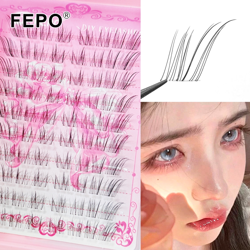 FEPO ขนตาปลอม 10-Row แบบใช้ซ้ําได้ 10 มม.-13 มม. ฟรีกาว + แหนบ