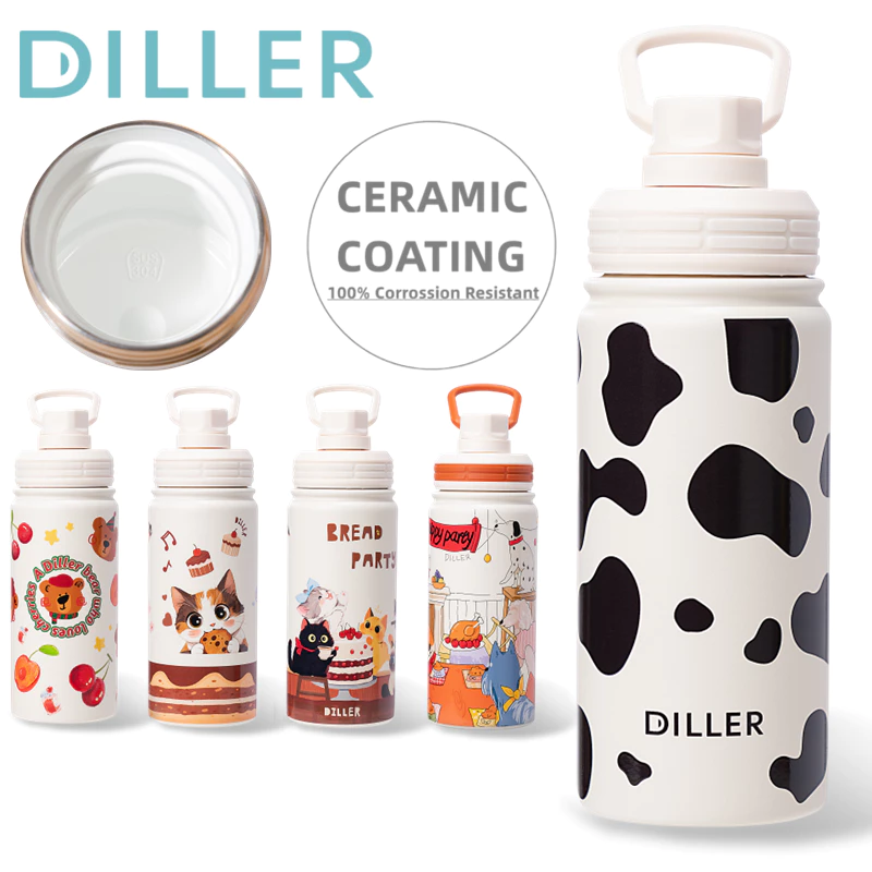 Diller Ceramic liner สูญญากาศฉนวน Tumbler Handle Double Layer Flask Thermos 17oz/500ml D240527