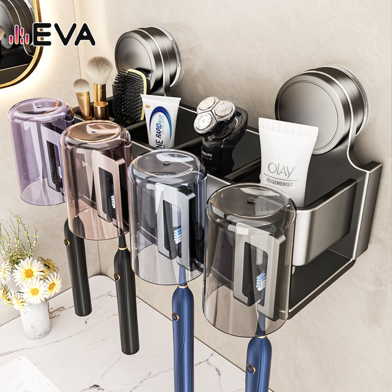 【EVA】【จัดส่งในพื้นที่】ที่ใส่แปรงสีฟันถ้วยดูดติดตั้งชั้นเก็บของในห้องน้ําวัสดุโลหะแบบไม่เจาะรู