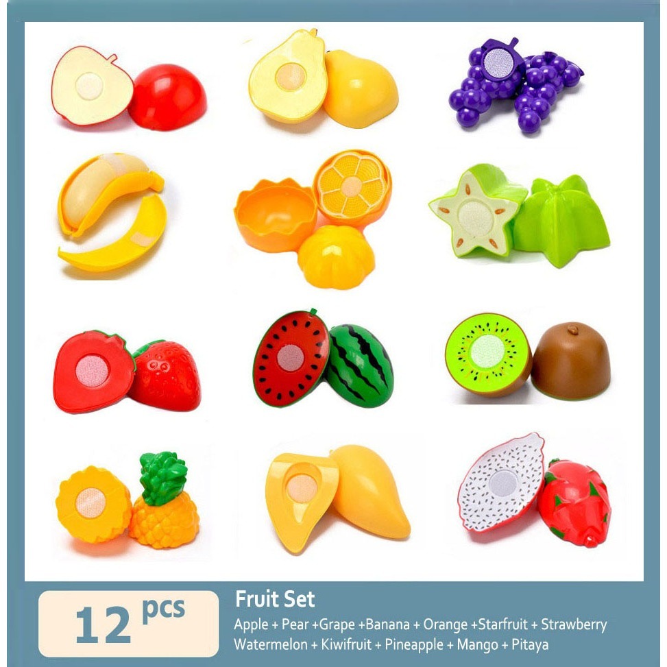 12pcs Cutting Fruit Toy Set Durian Toy Cutable Vegetable Toy Kids Kitchen Pretend Play Food Toys Edu