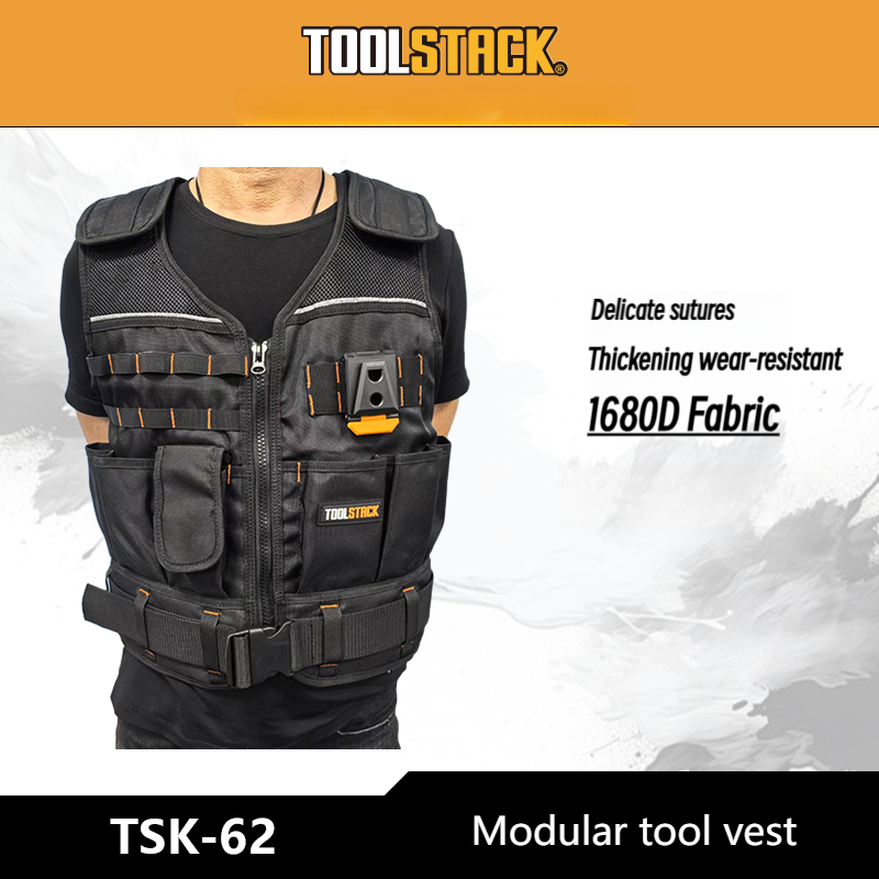 TOOLS TSK-62 Heavy Duty เบาะเสื้อกั๊กทํางานหลายกระเป๋าเครื่องมือ Carrier สําหรับช่างไฟฟ้าช่างไม้ Plumber