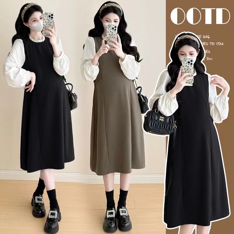 宝宝内衣裙秋冬季时尚 假假假两两用 长款裙子秋冬装 allowance长袖连衣裙衣裙女士短袖长袖连衣裙衣裙夏季ฤดูใบไม้ร่วงแฟชั่นเย็บปลอมสองหญิงตั้งครรภ์ - รูปที่ 4