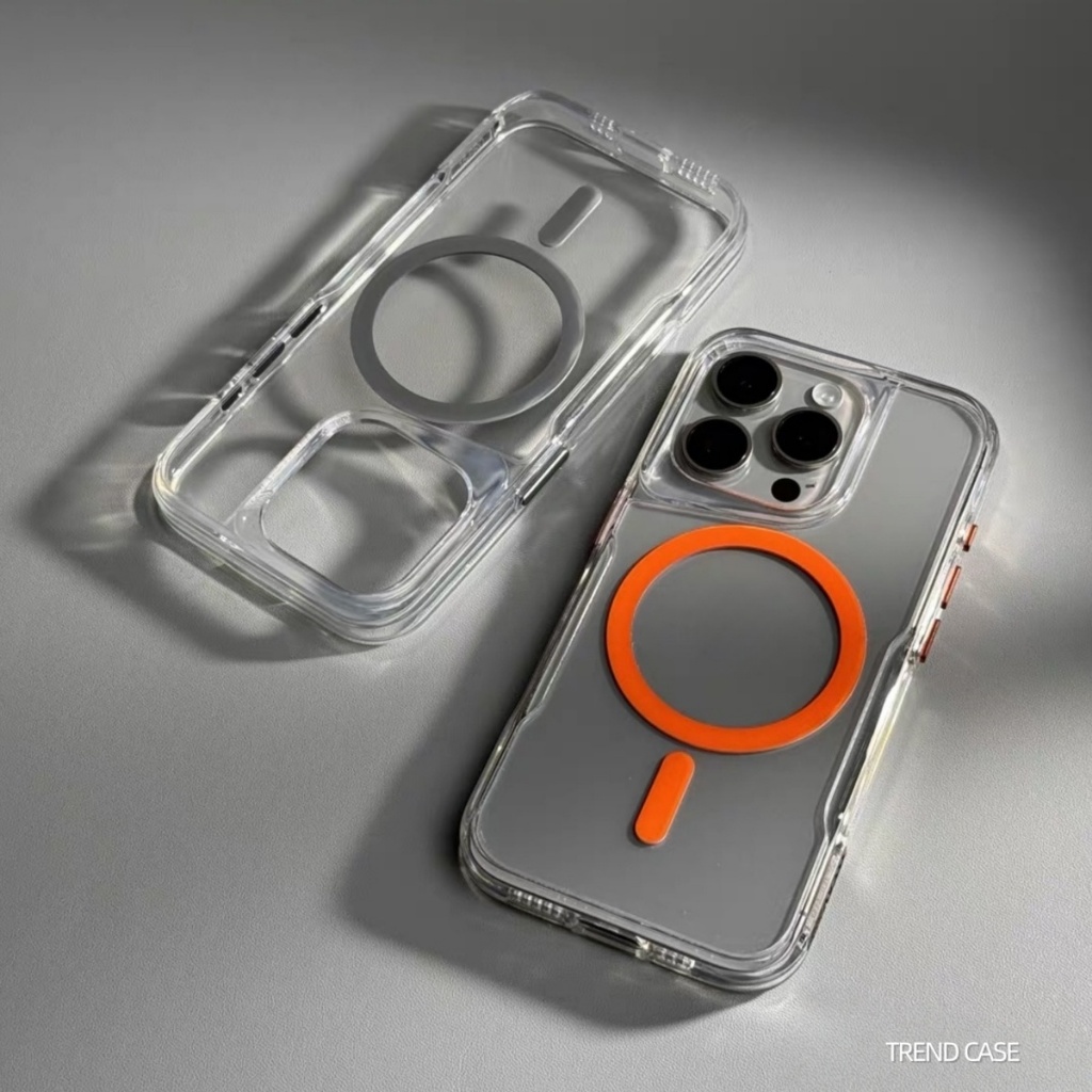 คริสตัลใส Antifall กันชนเคสโทรศัพท์แม่เหล็กสําหรับ iPhone 17 Air 16 15 14 13 12 11 Pro Max 17ProMax Hard PC Cover