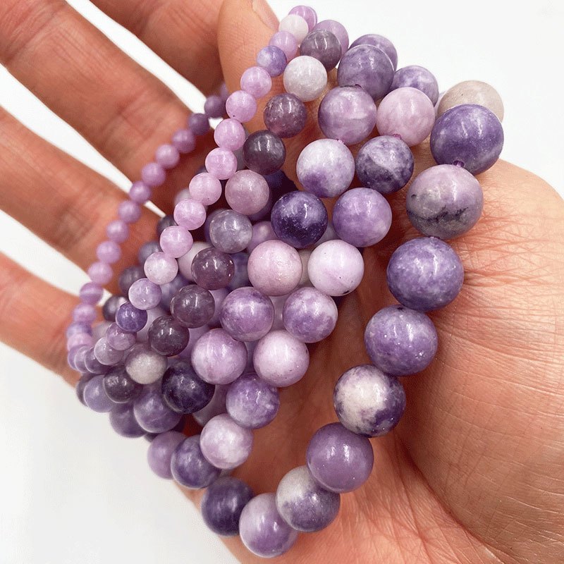 สร้อยข้อมือหินธรรมชาติ Lepidolite สีม่วง พร้อมคริสตัล DIY เป็นของขวัญที่สวยงาม