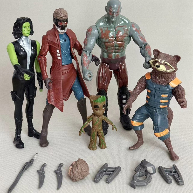 5 ชิ้น/เซ็ต Guardians of the Galaxy Star-Lord Peter Jason Quill Groot Rocket Raccoon Gamora Drax Destroyer PVC ตัวเลขการกระทําตุ๊กตาของเล่น