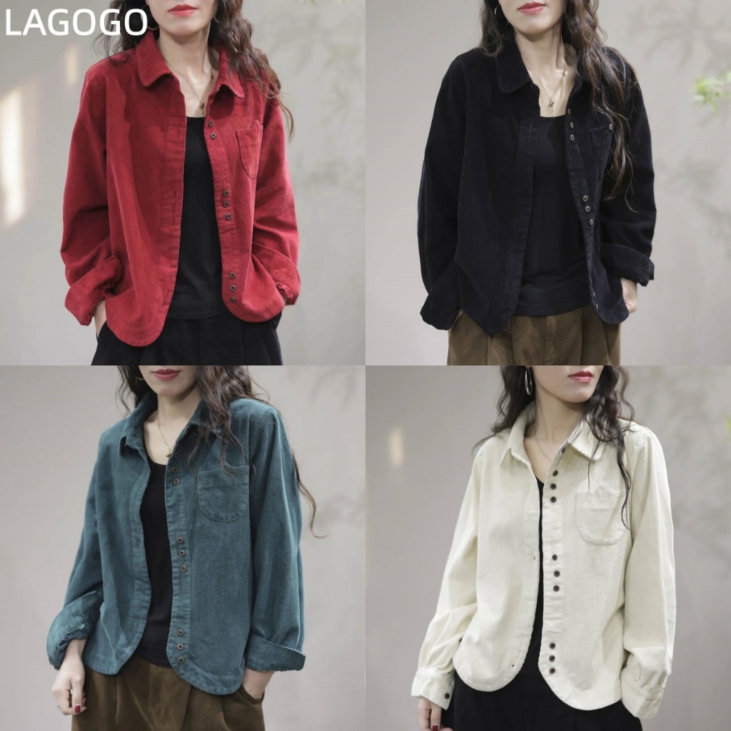 เสื้อใหม่แฟชั่นสบายๆสไตล์ตะวันตกหลวมทุกการแข่งขันแขนยาวปกผ้าลูกฟูกเสื้อคาร์ดิแกนผู้หญิง