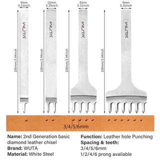 WUTA สิ่วหนัง 3/4/5/6 มม. เหล็กเจาะเพชร เครื่องมือเจาะหนัง เจาะรูเย็บ Leather Chisel Stitching Puncher