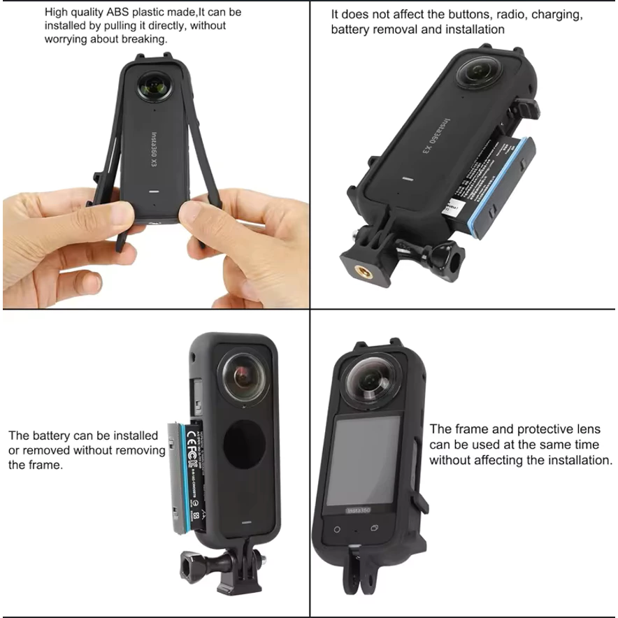 โครงที่อยู่อาศัยกรงกระเป๋าสําหรับ Insta360 X4 Air/X5/X4/X3/X2 กล้องขยายอุปกรณ์เสริมเกราะป้องกันกรงพร้อมอะแดปเตอร์สากลกันกระแทกเคสกระจายความร้อน thumbnail 10