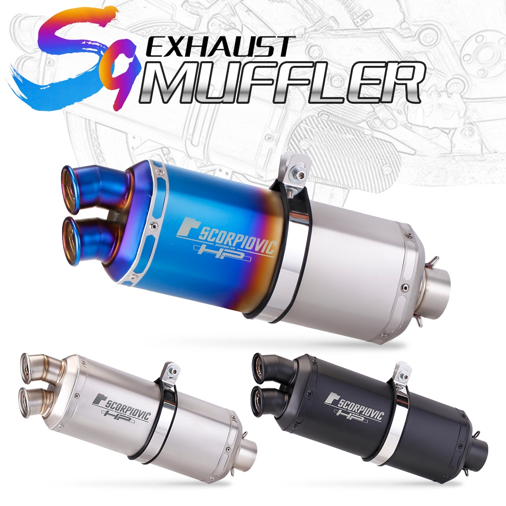 Universal 51mm รถจักรยานยนต์ Double Outlet Hole ไอเสียสแตนเลสดัดแปลง Escape ท่อ Muffler DB Killer สําหรับ Z1000 NINJA400 R6 R3 ER6N S9