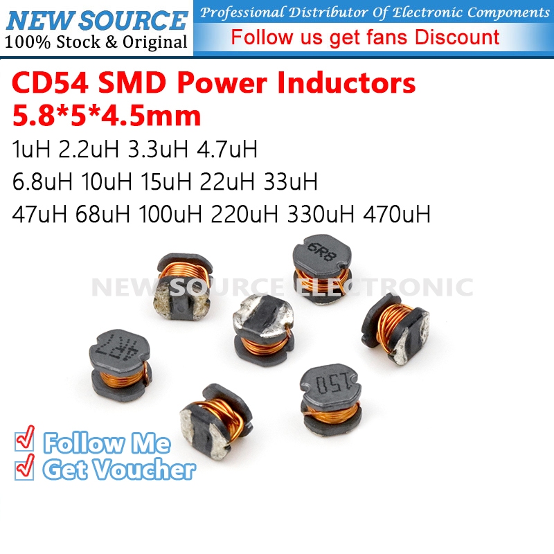 [20 ชิ้น] CD54 ตัวเหนี่ยวนําไฟ SMD 5.8*5*4.5 มม. 1uH 2.2uH 3.3uH 4.7uH 6.8uH 10uH 15uH 22uH 33uH 47u