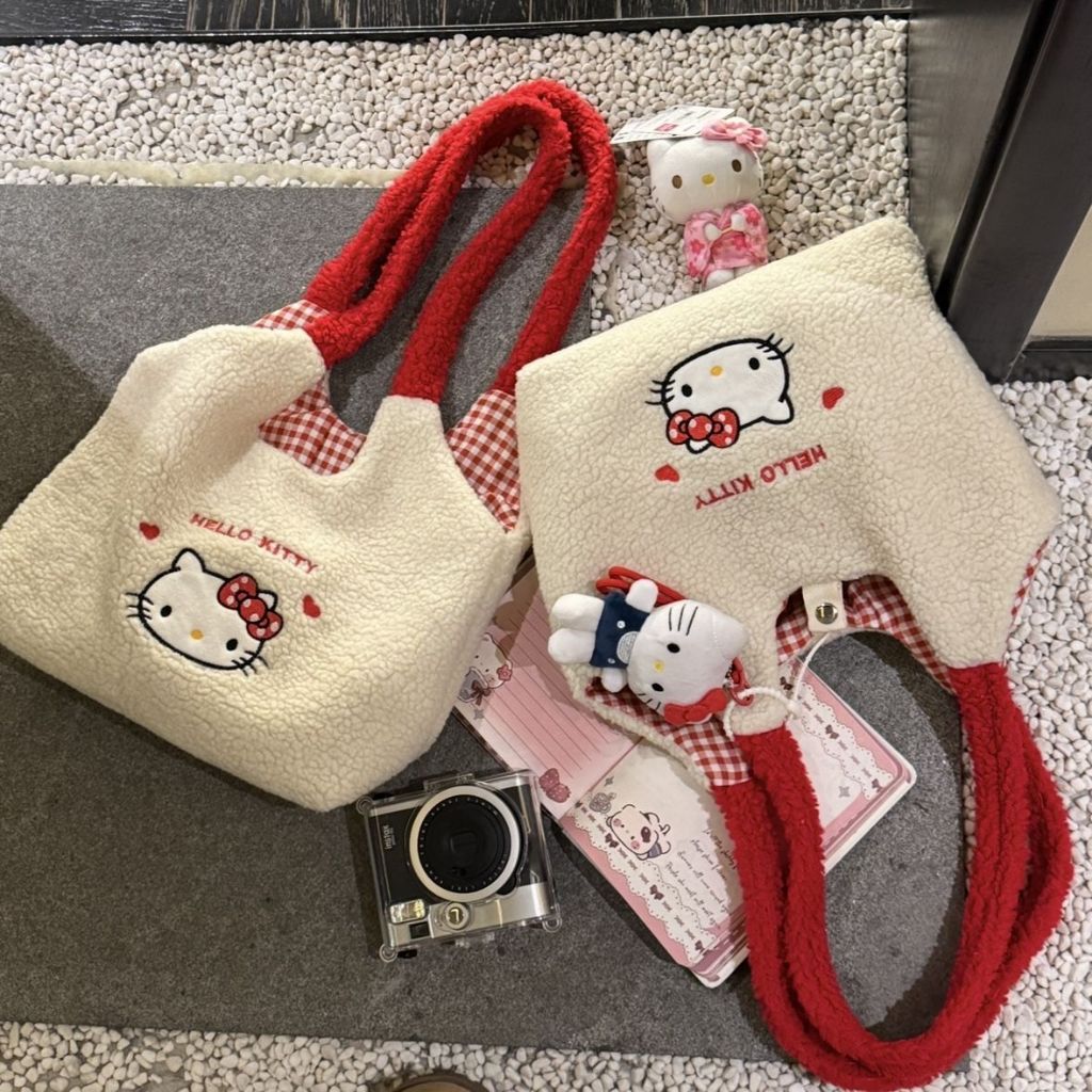 patchwork tote bag ลายปักตุ๊กตาลูกแมวน่ารัก เหมาะสำหรับฤดูใบไม้ร่วงและหน้าหนาว ออกแบบมาในสไตล์เกาหลี พกพาสะดวกและมีความจุขนาดใหญ่