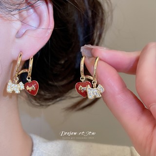 สร้อยหูคล้องหัวใจสีแดงพลอยเทียมเคลือบ สำหรับผู้หญิง การออกแบ…