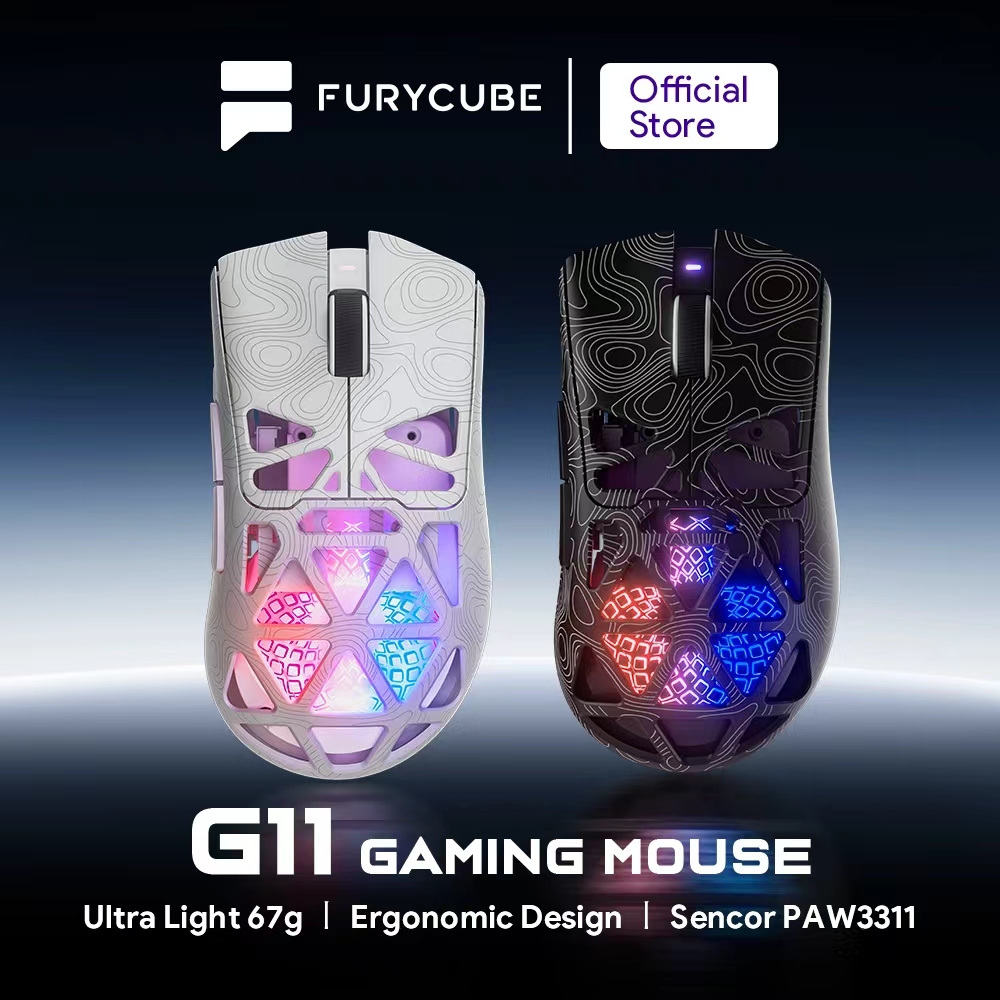 FURYCUBE G11 เมาส์สําหรับเล่นเกมไร้สาย PAW3311 แบบมีสาย/BT/2.4G 12000 DPI