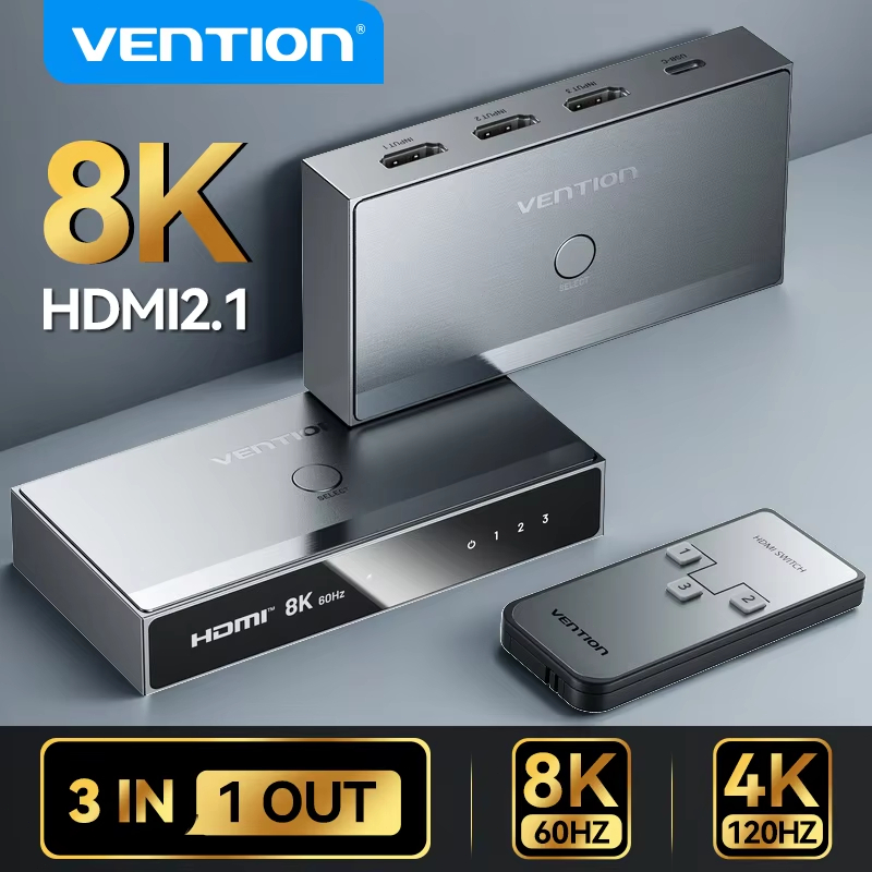 Vention HDMI 2.1 Splitter Switch 8K 60Hz 4K120Hz 3 in 1 out สําหรับทีวี Xiaomi Xbox PS5 ชุด HDMI รอง