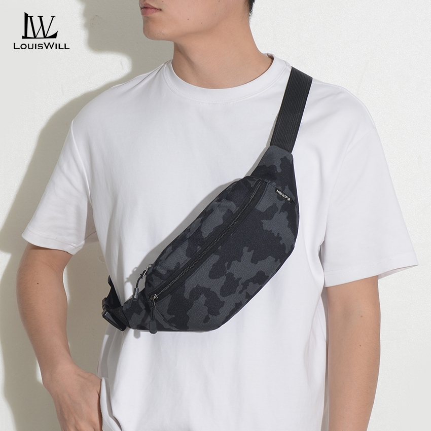 Louiswill Mens กระเป๋าคาดเอวหน้าอกข้างอเนกประสงค์สามชั้น กันน้ํา ทนสึก ปรับได้