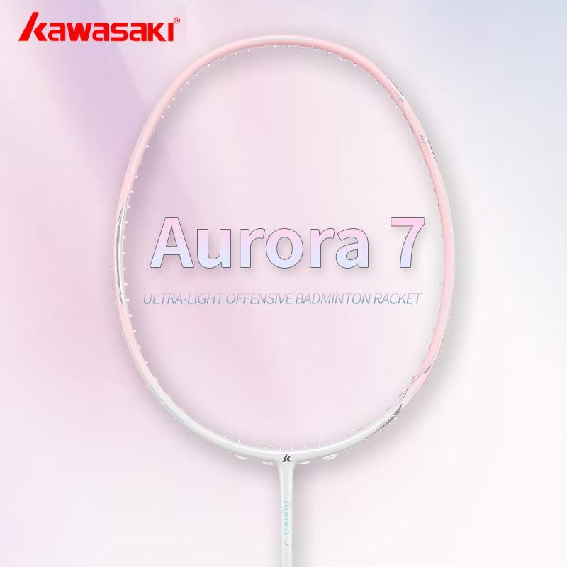 KAWASAKI Aurora7 ไม้แบดมินตันรุ่นทางการ, 5U น้ำหนักเบาพิเศษ ทำจากคาร์บอนไฟเบอร์ทั้งหมด ดึงแรงดึงสูงสุด 30 ปอนด์ ออกแบบสำหรับการฝึกซ้อมระดับมืออาชีพ