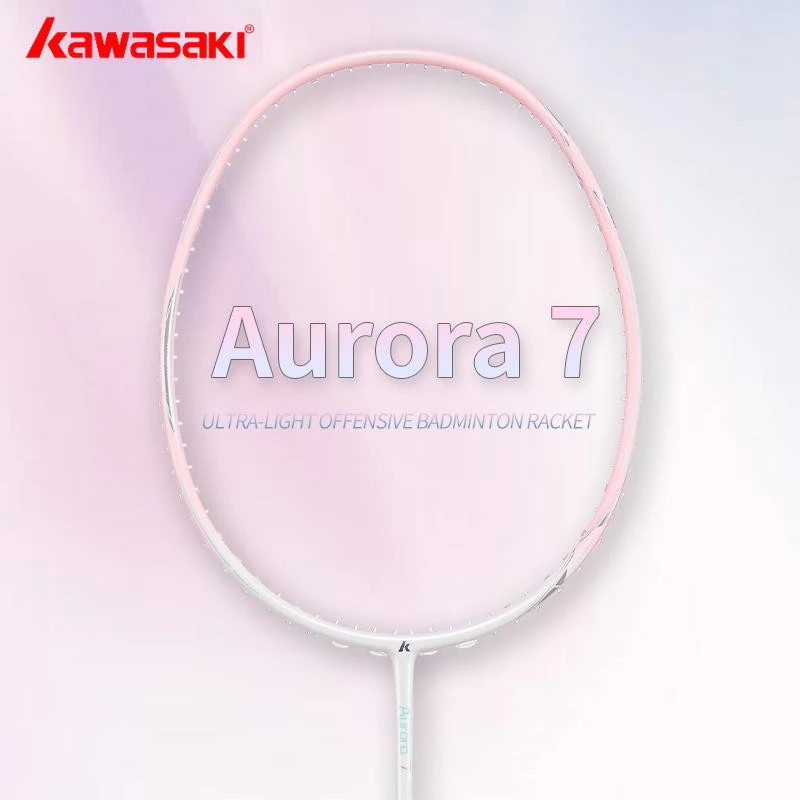 KAWASAKI Aurora7 ไม้แบดมินตันรุ่นทางการ, 5U น้ำหนักเบาพิเศษ ทำจากคาร์บอนไฟเบอร์ทั้งหมด ดึงแรงดึงสูงสุด 30 ปอนด์ ออกแบบสำหรับการฝึกซ้อมระดับมืออาชีพ