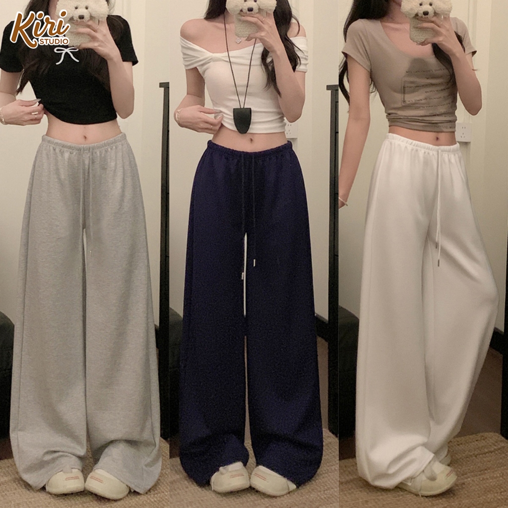 5สี กางเกงลำลอง กางเกงขากว้าง เอวยางยืด สตไล์Y2K ใส่เชือกที่เอว ทรงหลวม #101246
