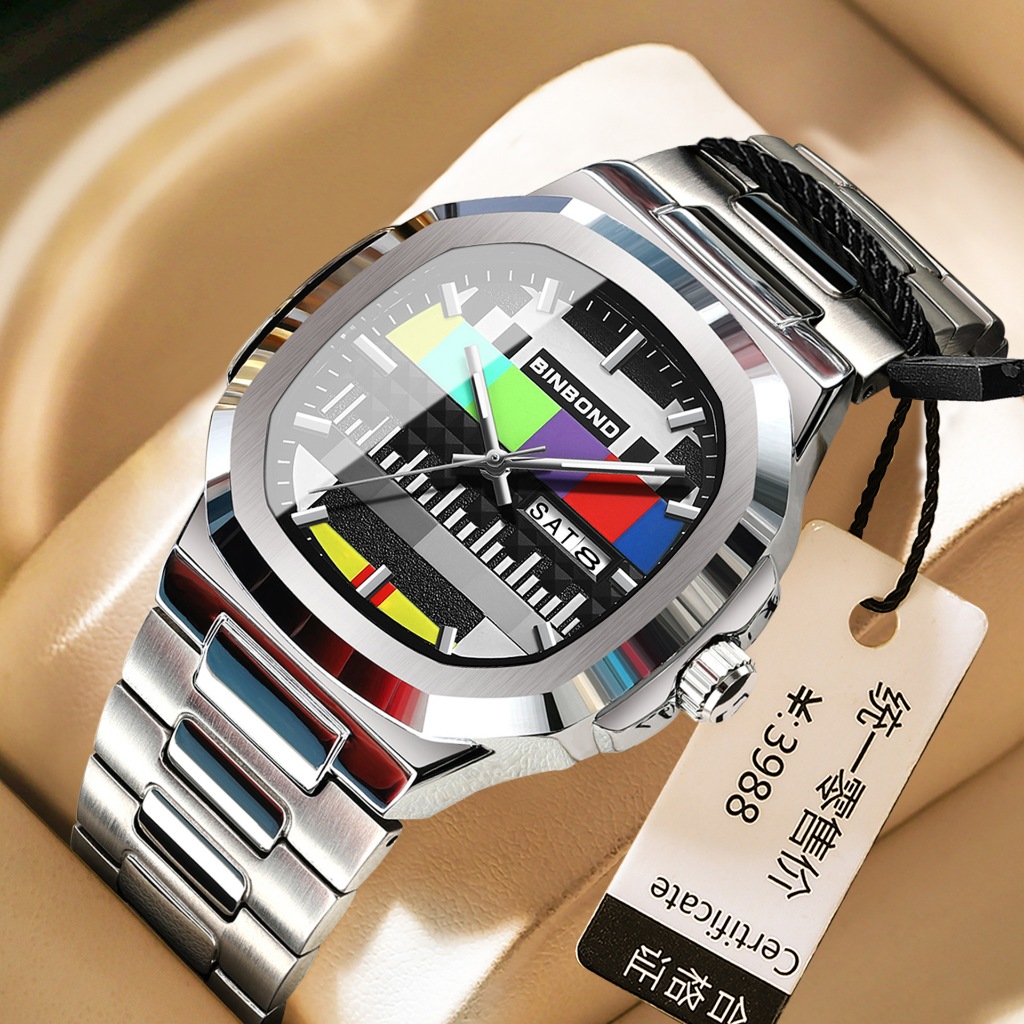 นาฬิกาแท้ 2026 นาฬิกาแบรนด์ใหม่ผู้ชาย Retro High end เข็มขัดเหล็กกันน้ํา Nostalgic 80s ชายนาฬิกาข้อมือ