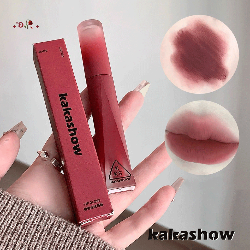 KAKASHOW Velvet Matte Lip Gloss - สไตล์เกาหลีธรรมชาติความอิ่มตัวต่ําโทนสีน้ําตาลแดงติดทนนานกันน้ําไม่ติด W01