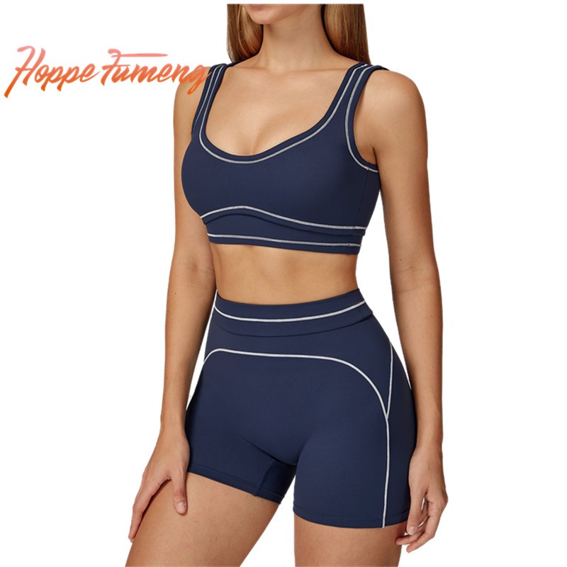 สปอร์ตบรารองเต้านมและกางเกงขาสั้นเอวสูง ออกแบบสำหรับวิ่งออกกำลังกาย
