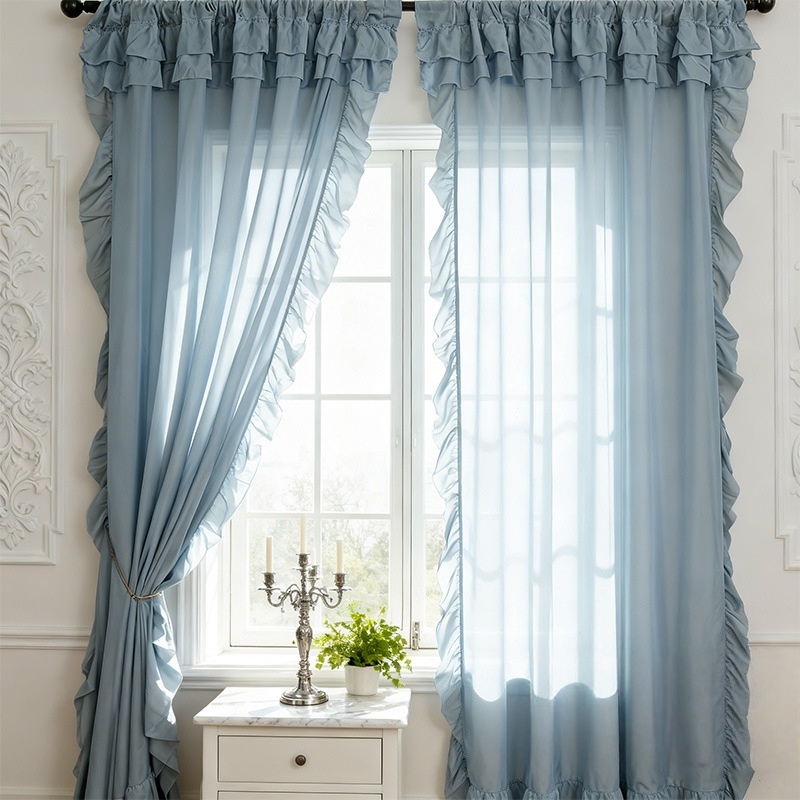 Elegant สีทึบ Ruffle Sheer ผ้าม่านหน้าต่าง Breathable Voile Screening สําหรับตกแต่งห้อง