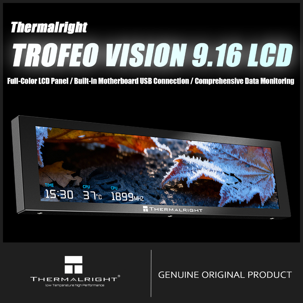 Thermalright Trofeo Vision 9.16 LCD สีดํา, 9.16 นิ้ว Full-Color LCD Magnetic Display Screen, 1920x48