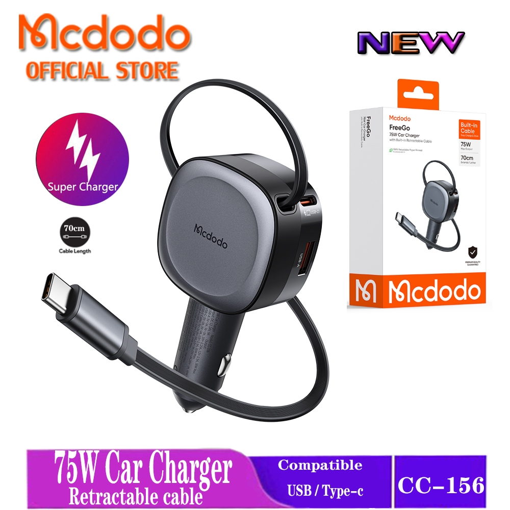 Mcdodo 75W Retractable Car Charger ชาร์จ 3 อุปกรณ์ที่ Once CC-156