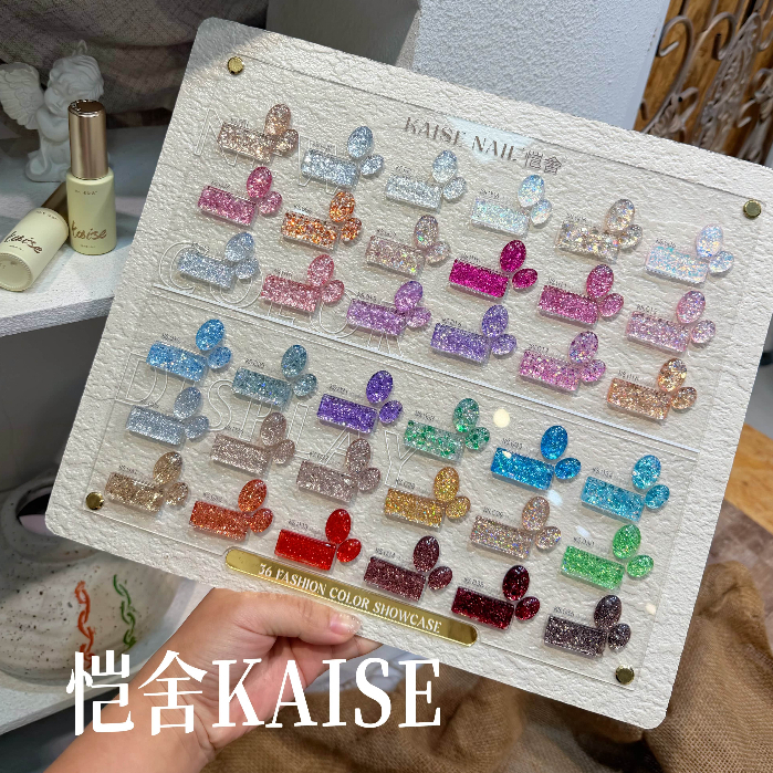 สีเจล เล็บเจล KAISE 36 สี Set Gitter เซตสีทาเล็บเจล กริตเตอร์ชิมเมอร์ สีโทนน่ารักสุดๆ kaise 36 สี พร้อมชาร์ทโชว์สี